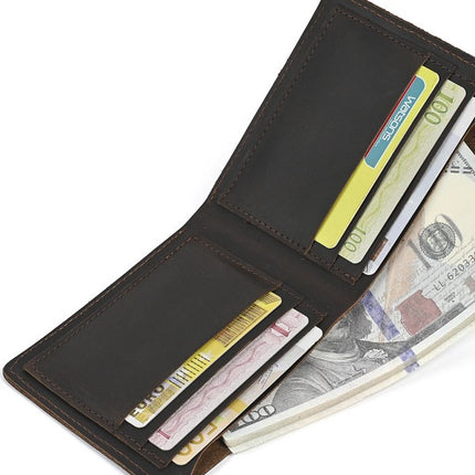 Men's Crazy Horse Leather Wallet Genuine Leather Card Holder Simple 80% off Horizontal Style Pure Leather Vintage Wallet