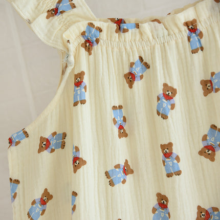 Cotton Gauze Sling Nightgown Women's Summer All Cotton Thin Cute Fresh Pajamas Loose Sweet Crepe Home Clothes