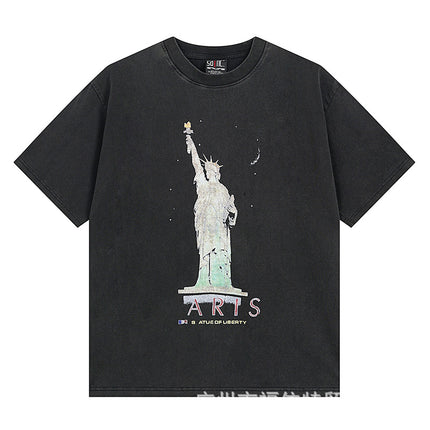 Saint Michael Cho Big Face European and American Retro Washed and Distressed Commemorative Portrait Short-Sleeved T-Shirt Trendy