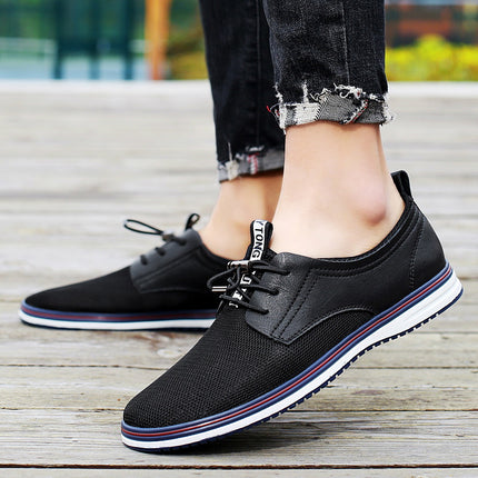 Round toe cowhide + mesh casual shoes sports style casual shoes breathable flat heel mesh shoes men's sports shoes