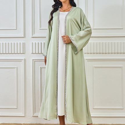 Cross-border Foreign Trade Dubai Muslim Women's Sparkling Rhinestone Hot Selling New Products Waisted White Inner Robe dress