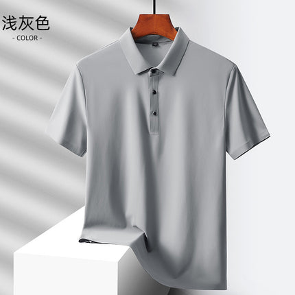 2025 Summer Ice Silk Men's Polo Shirt Work Clothes Thin Business Casual Stretch Breathable Short Sleeve Couple Style