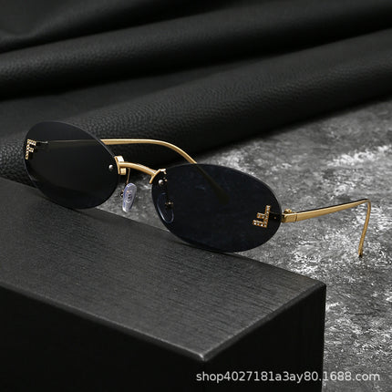 Red Rimless Sunglasses with Letter F Cutout, European and American Fashion Trend High-Value Women's Sunglasses