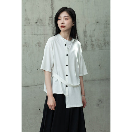 Yohji Yamamoto Summer New Style Sunrise Cold Style Asymmetric Short-sleeved Women's Loose Casual Niche Design T-shirt