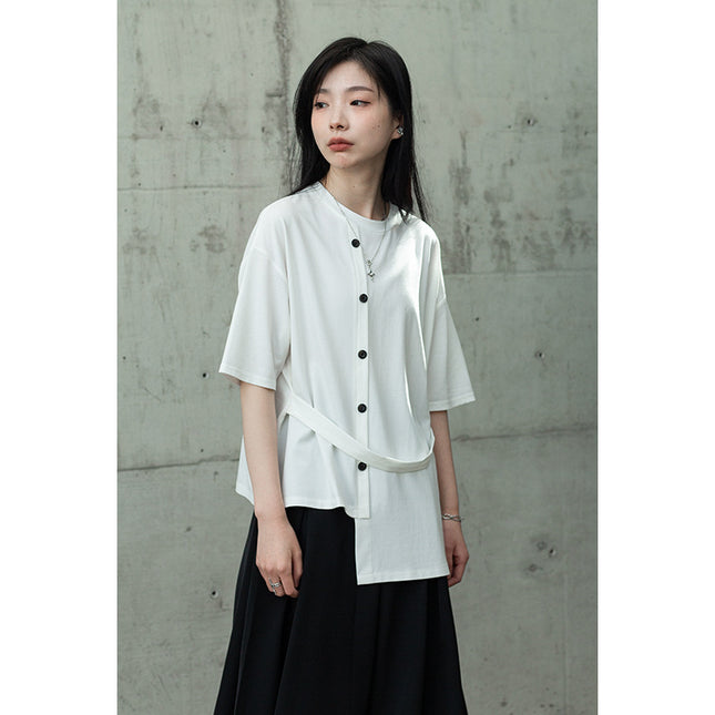 Yohji Yamamoto Summer New Style Sunrise Cold Style Asymmetric Short-sleeved Women's Loose Casual Niche Design T-shirt