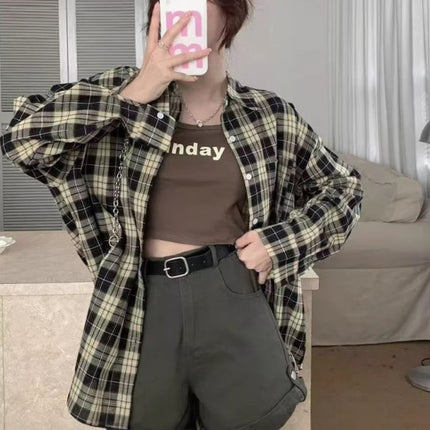 Vintage Plaid Shirt Coat Women's Spring and Summer Korean-style Niche Loose Bf Lazy Wind Sun-proof Outer Wear Small Top