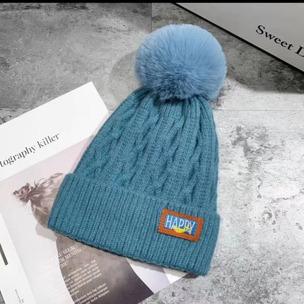 Women's Winter fleece-lined Warm Wool Hat Women's Winter Fashionable Fur Ball Knitted Hat Korean Style Fashionable All-match Thickened Cold-proof Hat