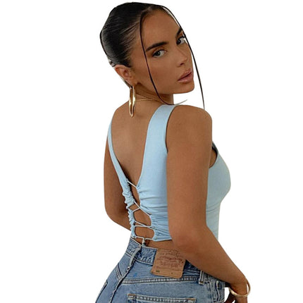 K21Tp181 Export Women's Spring and Summer New Fashion Sleeveless Strap Slim Navel-Baring Sports and Leisure European and American Tops