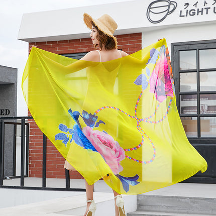 Seaside Sunscreen Silk Scarf Imitation Silk Scarf Spring and Summer Joker High-grade Printed Beach Scarf Silk Scarf Shawl Wholesale
