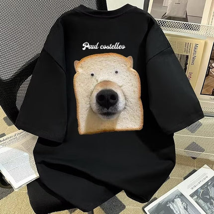 Simple Design with Cute Smiling Dog Print T-Shirt for Men, Versatile Trendy Style, Casual Loose Fit, Round Neck, Short Sleeves