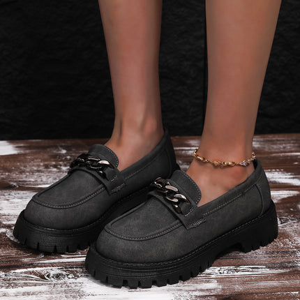 British Style Thick-Soled Loafers for Women, Slip-On Shoes, 2026 Spring New Style, Black Round-Toe French-Style Leather Shoes