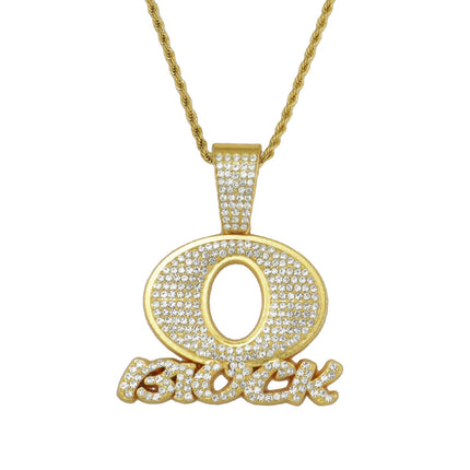 European and American Hip Hop OBLOCK Letter Pendant Necklace Alloy Diamond Brand Punk Rap Cool Necklace Cross Border