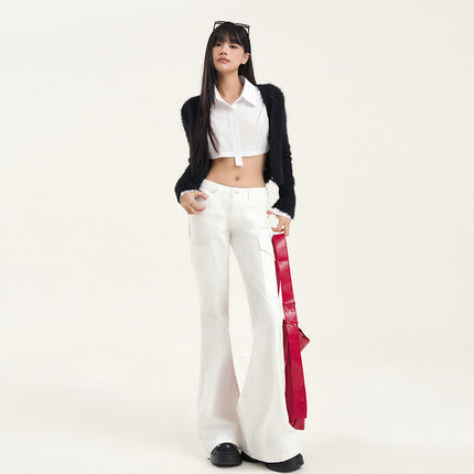American-style High Street Tooling Micro-jeans Women's 2024 Winter New Low Waist Loose Slimming Wide-leg Flared Pants