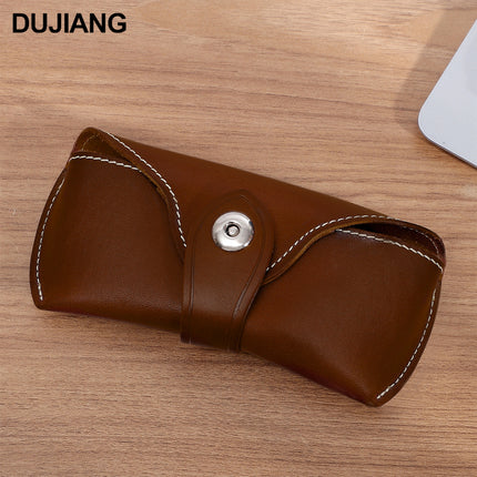 Retro Myopia Glasses Bag Universal Vegetable Tanned Leather Creative Portable Glasses Case Genuine Leather Simple Sunglasses Storage Box