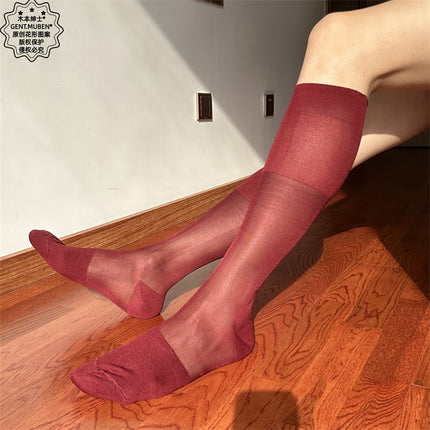 High-Top Over-The-Knee Plain Strap Rose Red Cross-Border Men's Business Formal Leather Shoes Silky Sexy Japanese Nylon Stockings