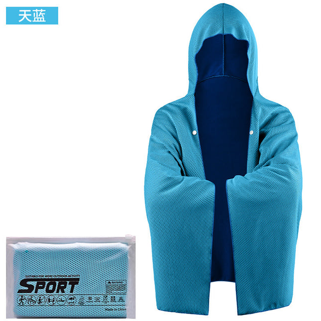 Outdoor sports cold sunscreen cloak large quick-drying hooded beach bath towel absorbent sunshade shawl cold towel