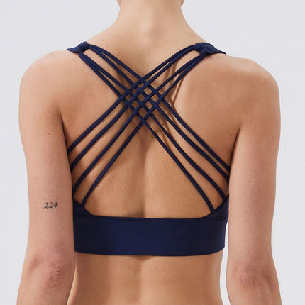 Cross-Border New Style Nude-Feel Fitness Sports Bra for Women, High-Intensity Eight-Line Cross-Back Beautiful Back Shock-Proof Push-Up Bra
