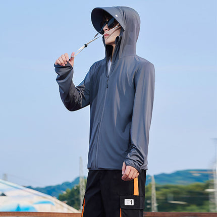 Ice Silk Breathable Thin Men's Sunscreen Clothing Fishing Sunscreen Clothing Hooded Men's Anti-UV Skin Clothing Sunshade Outdoor Men