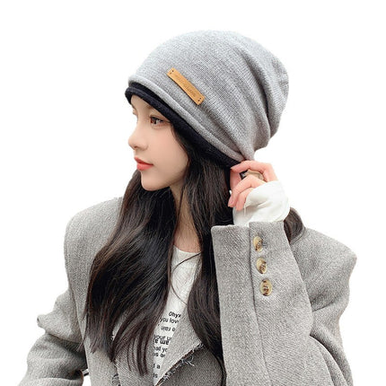Women's Autumn and Winter Korean Style Knitted Slouchy Beanie, Face-Slimming Versatile Knit Cap, Ear-Protecting Postpartum Hat