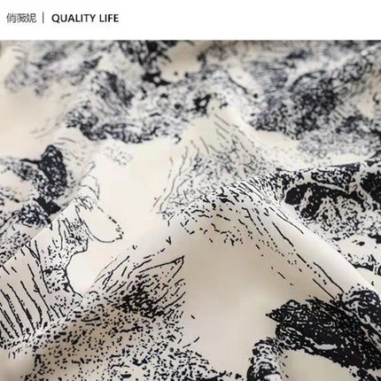 National fashion style ink painting four-piece pajamas women's fashion wholesale summer loose comfortable printing ladies home clothing sets