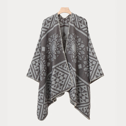 Ethnic Style Hooded Cape Shawl for Women, Fashionable and Stylish Thickened Version, Warm Outerwear for Travel and Photography Scarf