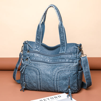 Wholesale vintage denim blue large capacity shoulder handbag trendy versatile pu messenger bag women's casual shoulder bag