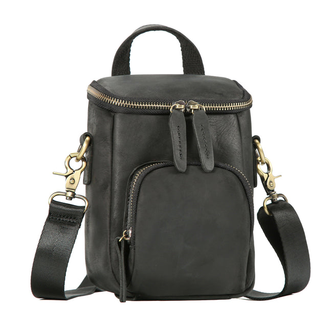 Retro Crazy Horse Leather Bucket Bag, Genuine Leather Men's Shoulder Crossbody Bag, Commuter Casual Phone Bag, Men's Bag, Cross-Border Leather Bag