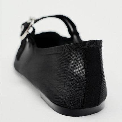 2024 Summer New Women's Shoes Black Fashion Mesh Mary Jane Shoes Flat Light Casual Ballet Shoes Trbottomy