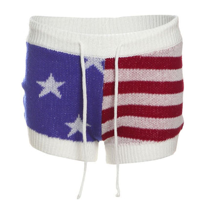 Street Style Sexy Low-Waist Star Stripesd Contrasting Woolen Shorts Sexy Lace-Up Slim Fit Versatile Retro Style Hot Pants