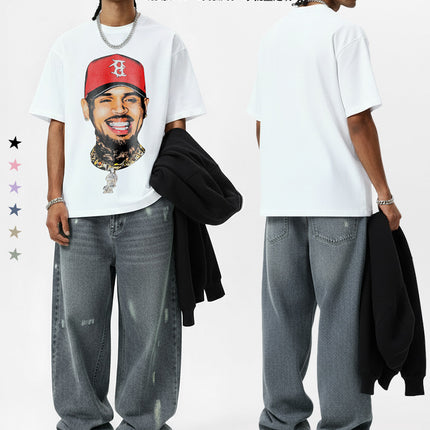 Cross-Border American Retro Chris Brown Chris Brown Printed Short-Sleeve T-Shirt Heavy Trendy Brand Versatile High Street