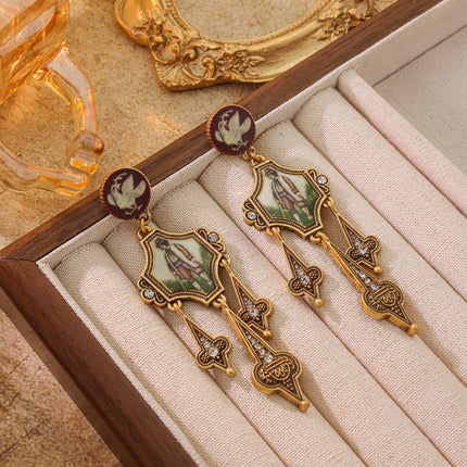 Vintage 925 Silver Needle European and American Fashion Retro Character Portrait Long Tassel Earrings