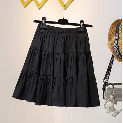 White cake skirt 2025 spring new plus size women's chubby girl high waist slimming anti-light A- shaped skirt