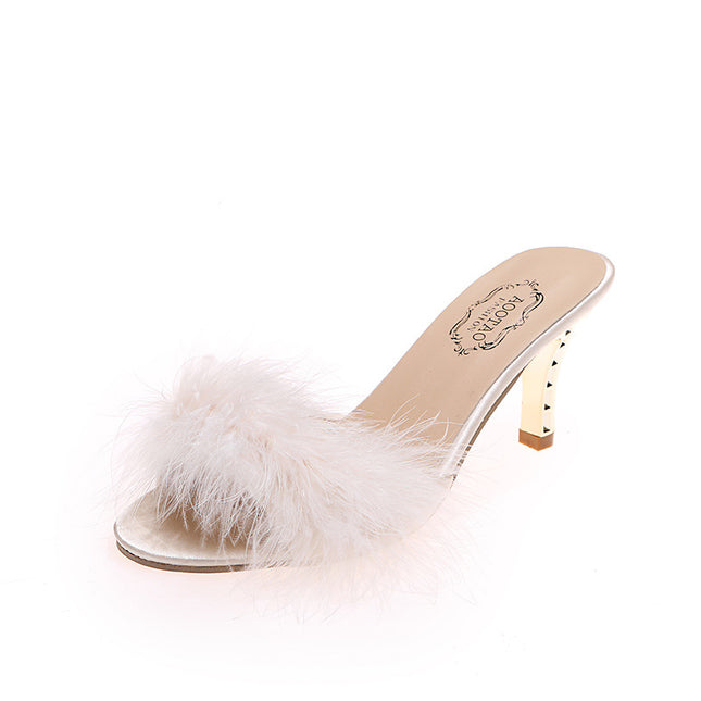 Foreign Trade Large Size Furry Sandals 2025 Summer New Fashion Outer Wear Stiletto Open Toe Sandals
