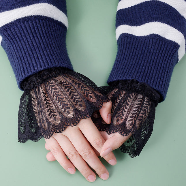Wholesale Lace Short Sleeves Women's Versatile Sweater Sweatshirt Mesh Decorative Sleeves Black and White Fake Cuffs