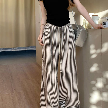 Casual Striped Drapey Women's Pants Versatile Wide-Leg Pants Autumn Trendy Design Floor-Length Pants