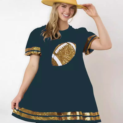 2024 New Cross-border European and American Women's Clothing Amazon Game Day Rugby Sequins Decorative Short-sleeved dress Women