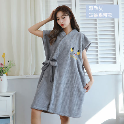 Women's bath towel can be worn and wrapped soft absorbent thick long sleeve lace-up bathrobe beauty salon home wear internet celebrity bathrobe