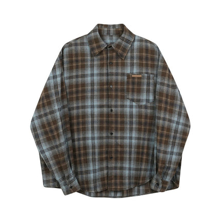 Trendy Two-Tone Brushed Plaid Shirt for Men and Women, Spring Vintage American Style Loose Casual Long-Sleeve Shirt, Couple's Jacket