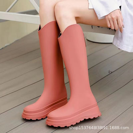 New High-Top Rain Boots for Women, Fashionable Non-Slip Waterproof High-Heeled Shoes, Light and Thickened Kitchen Rubber Shoes, Rain Boots for Delivery
