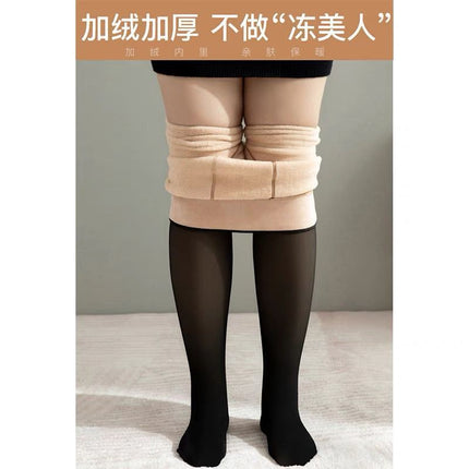 Plus-Size Exclusive Faux Sheer Skin-Tight Leggings with Fleece Lining, Thickened Women's Flight Attendant Gray Bare-Leg Pantyhose