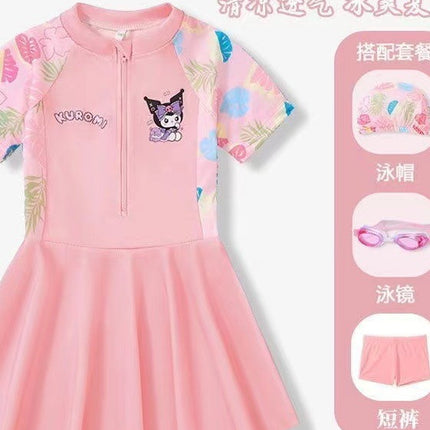 Kulomi Girls Swimsuit Summer 2024 New Girls One-piece Swimsuit Sunscreen Hot Spring Skirt Swimsuit