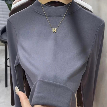 Slim-Fitting Tops, Slim-Fitting Round Neck Solid Color Spring and Autumn Inner Layering Shirts, Women's Suits, Long Sleeves