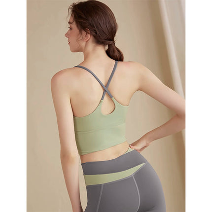 New Solid Color Stitching Yoga Top Quick-drying Breathable Shockproof Gather-up Seamless Beauty Back Sports Fitness Clothing Vest for Women