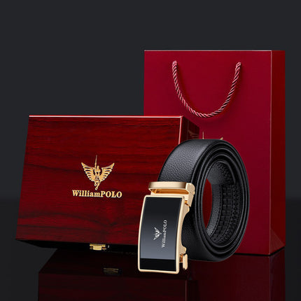 Paul Belt Men's High-End Leather Belt Men's Genuine Leather Automatic Buckle Belt Simple Business Alloy Soft Leather Belt for Men