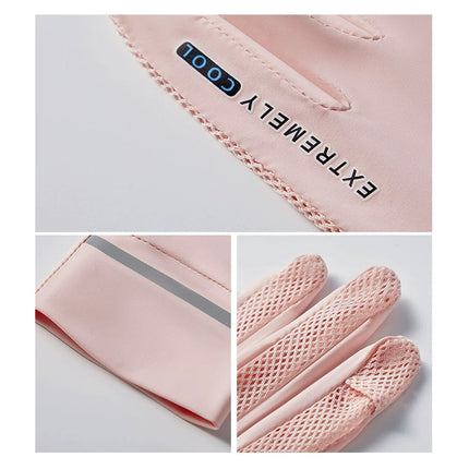 Ice silk sunscreen gloves women's flip open finger touch screen riding driving mesh breathable anti-ultraviolet thin gloves