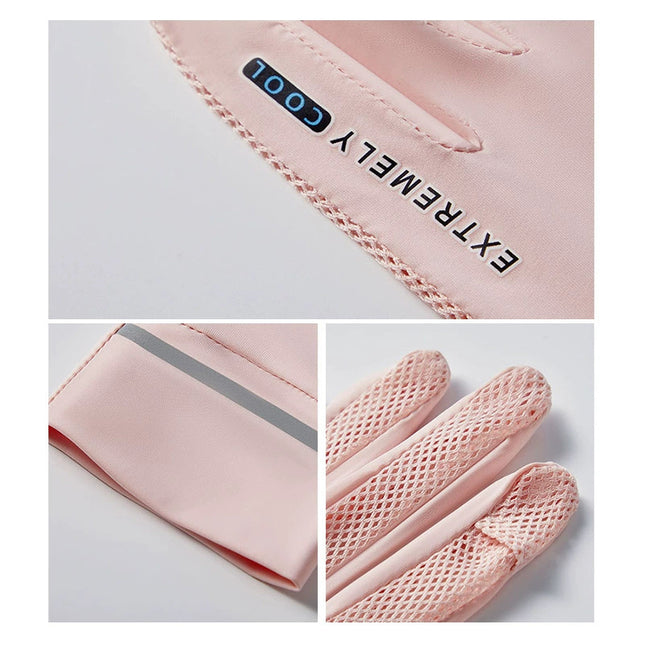 Ice silk sunscreen gloves women's flip open finger touch screen riding driving mesh breathable anti-ultraviolet thin gloves