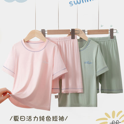 Summer Boys' Short-sleeved Shorts Modal Children's Pajamas Girls' Parent-child Home Clothes suit Children's Air-conditioning Clothes