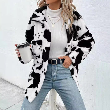 Cross-border Europe and the United States hot double-sided plush cow pattern pocket jacket jacket ~ AliExpress independent station hot