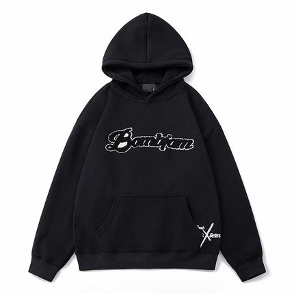 Amazon American-Style Heavyweight Fleece-Lined Hooded Sweatshirt with Towel Embroidery for Men, Winter Trendy High Street Couple's Jacket