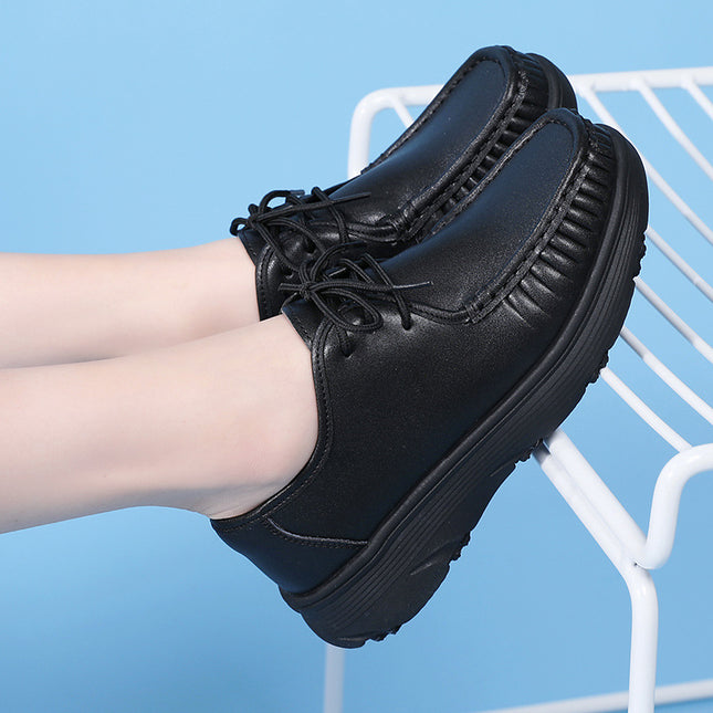 Ready-Made Nurse Shoes, Real Soft Leather, Soft Sole, Non-Slip, Breathable, Deodorant, Black and White Thick-Soled Work Shoes, White Shoes, Drop Shipping
